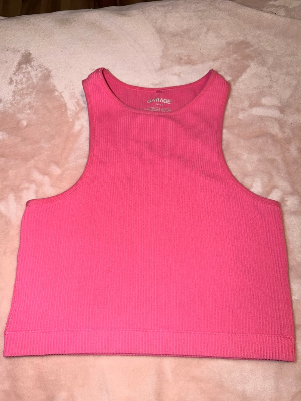 Garage Pink Ribbed High Neck Tank